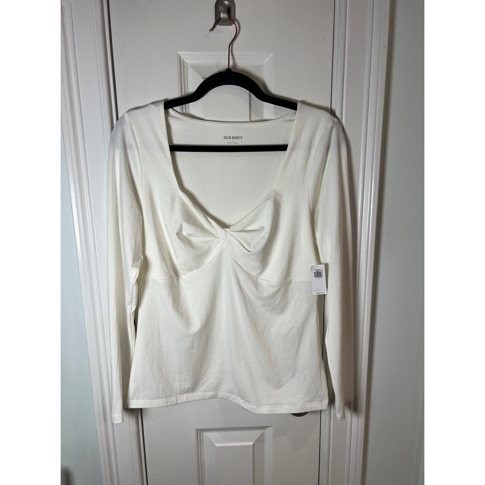 Old Navy Women White Long Sleeve Twist Front Sweetheart Neck Top Large NWT